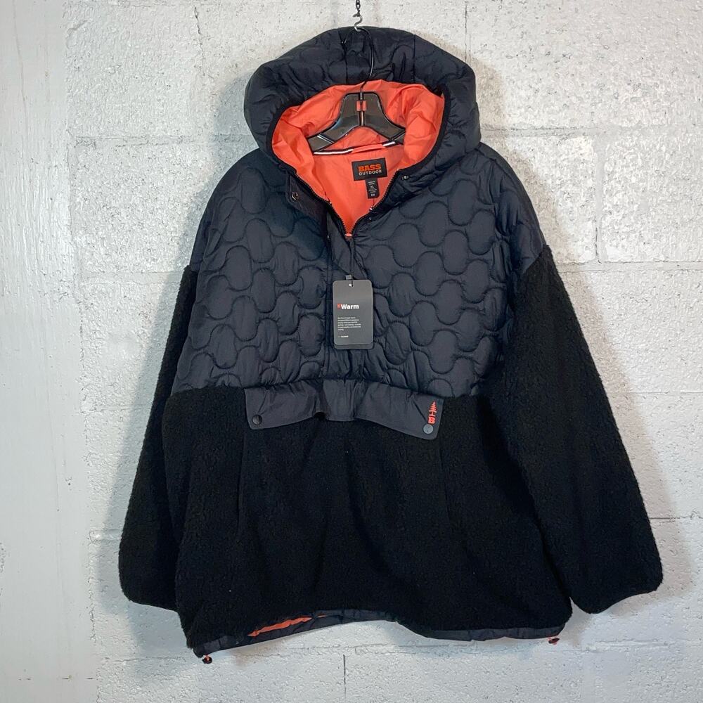 BASS OUTDOOR Women's Contrast Hood Sherpa Soft Pullover black Medium